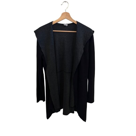 Cable & Gauge Black & Gray Hooded Open Front Cardigan Women's Size L - Picture 1 of 4